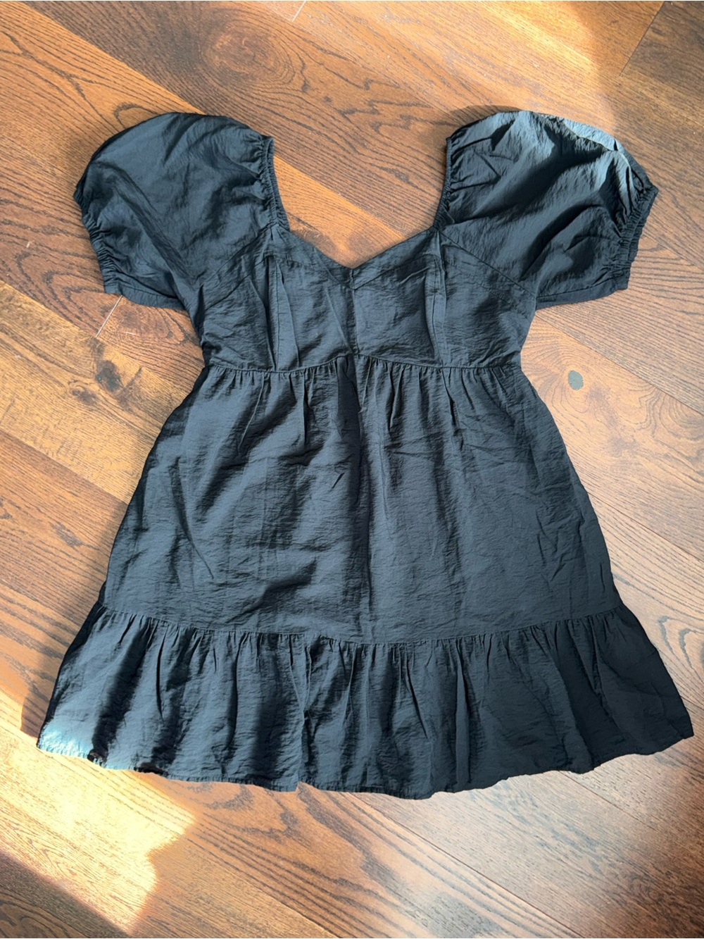 Nine West XL Black Baby Doll Style Mini Dress with Ruffle Hem Puff Sleeves